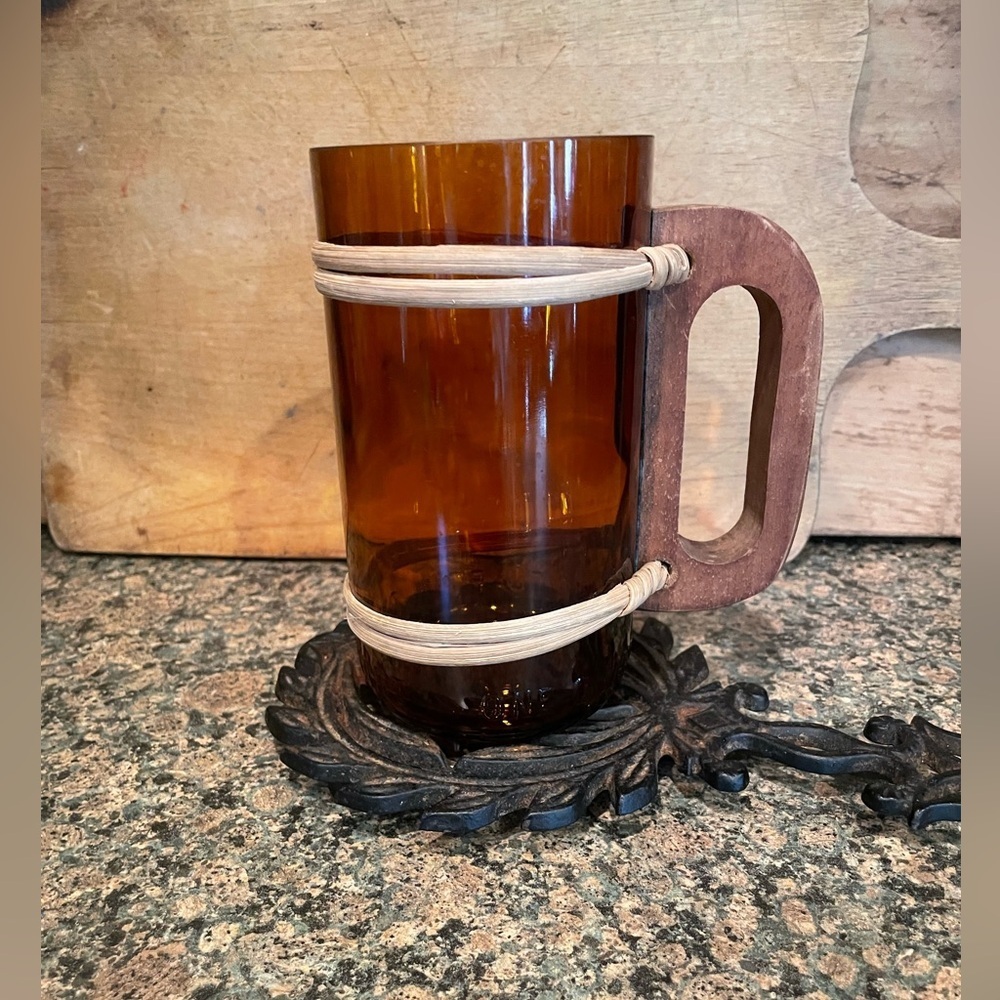 Hand crafted beer mug Amber. Repurposed wine bottle beer mug